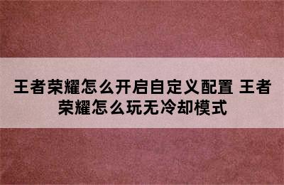 王者荣耀怎么开启自定义配置 王者荣耀怎么玩无冷却模式